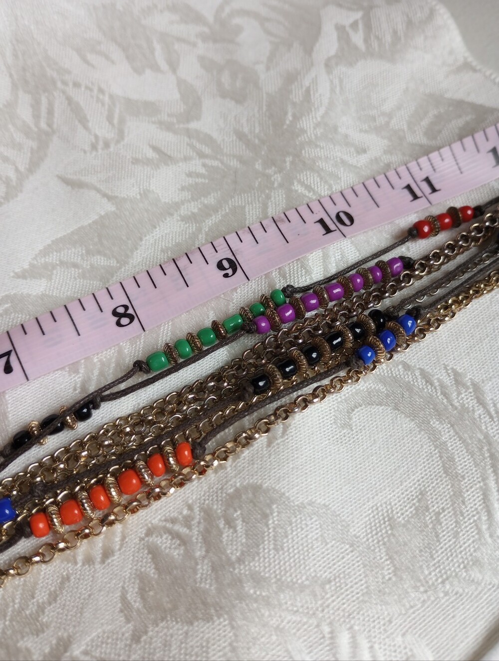 Multi-colored Multi-layered Purple Glass Bead Goldtone 32in Tassel Necklace P11